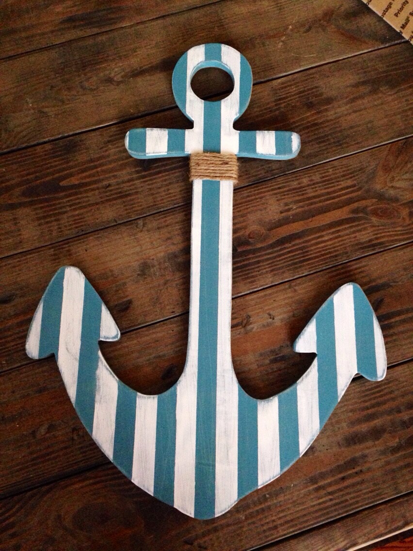 Shabby Chic Anchor nautical decor with rope by kygracedesigns