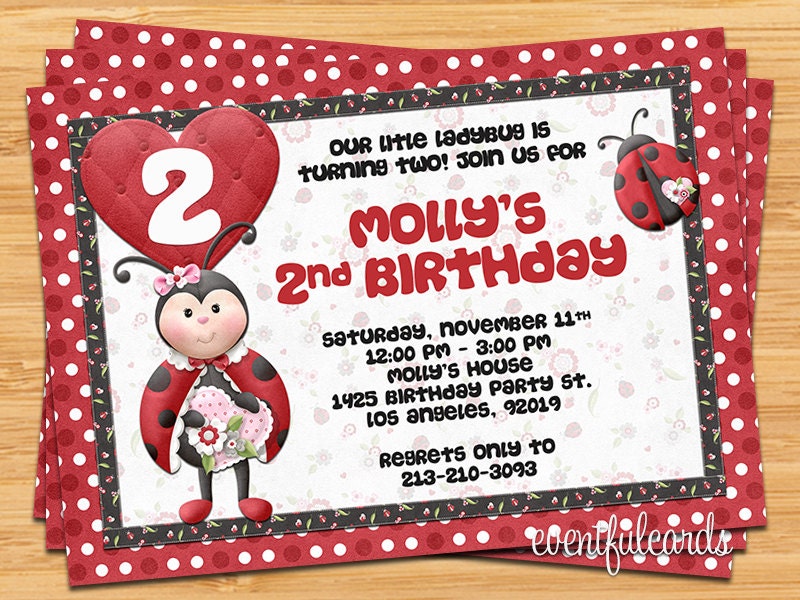 Ladybug Birthday Party Invitation - Kids Red and Black Il_570xn