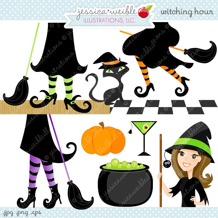 Witching Hour Cute Digital Clipart - Commercial Use OK - Witch Clipart, Witch Graphics, Witch Feet, Digital Art Il_570xn