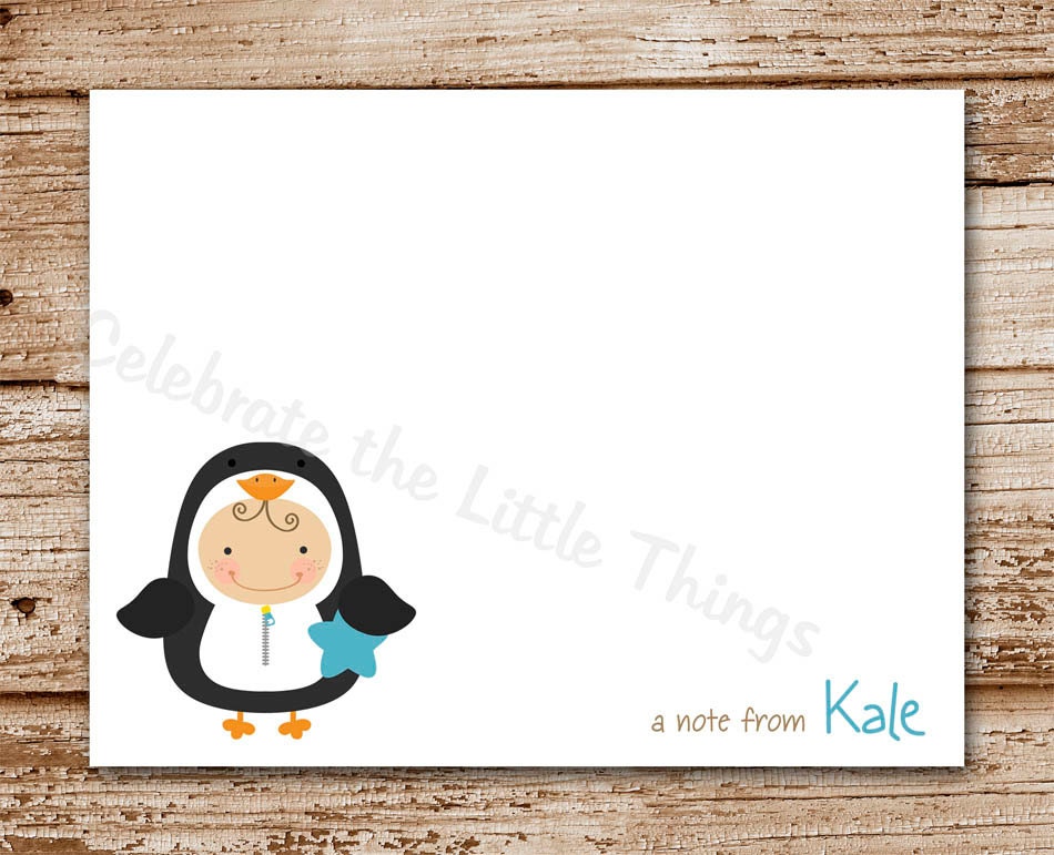 Set of 8 / Penguin Child Note Cards / Personalized Stationery / Holiday Il_570xn