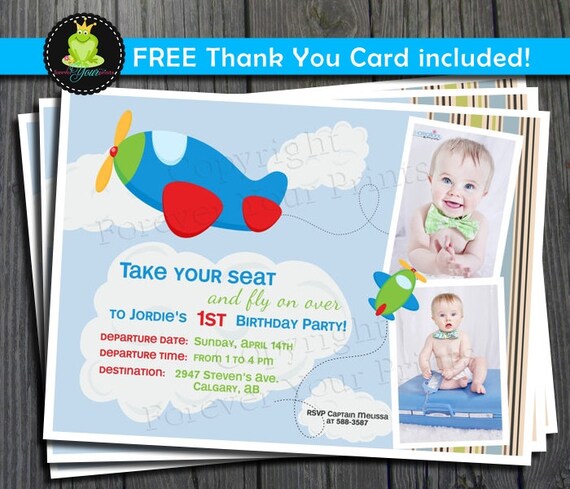 Airplane Birthday Invitation - FREE Thank You Card included Il_570xn