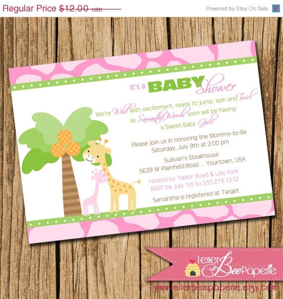 ON SALE Baby Giraffe / Jungle Theme Custom Baby Shower Invitation - DIY Printable Party - Boy/Girl/Gender Neutral - Pick Your Colors - Baby Il_570xn