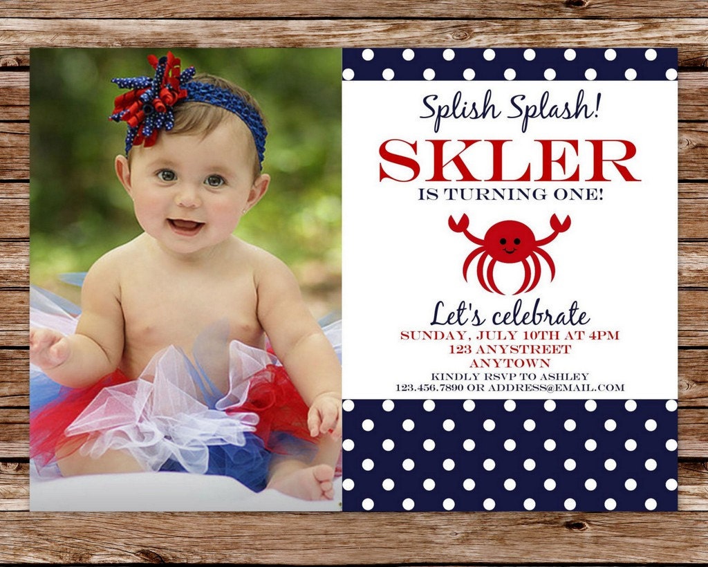 Custom Printable Nautical Crab Birthday Party Invitation with photo Il_570xn