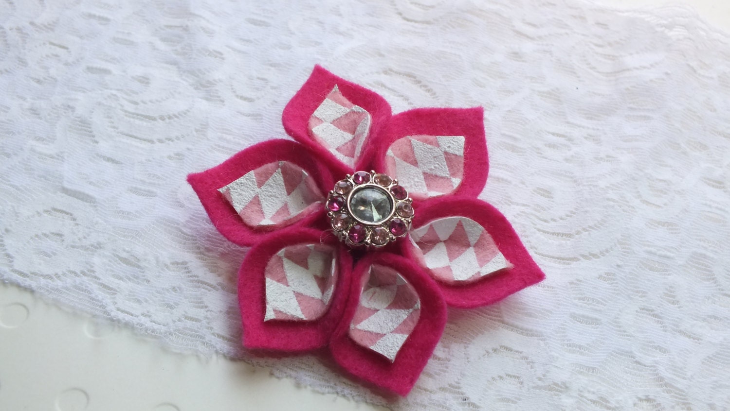 Hot Pink and Pink Wool Felt Flower Hair Clip - Hair accessory - Baby - Toddler Hair Clip