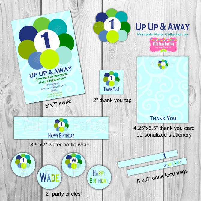 Balloon Party Printables, Personalized Balloon Party, Full Set Il_570xn