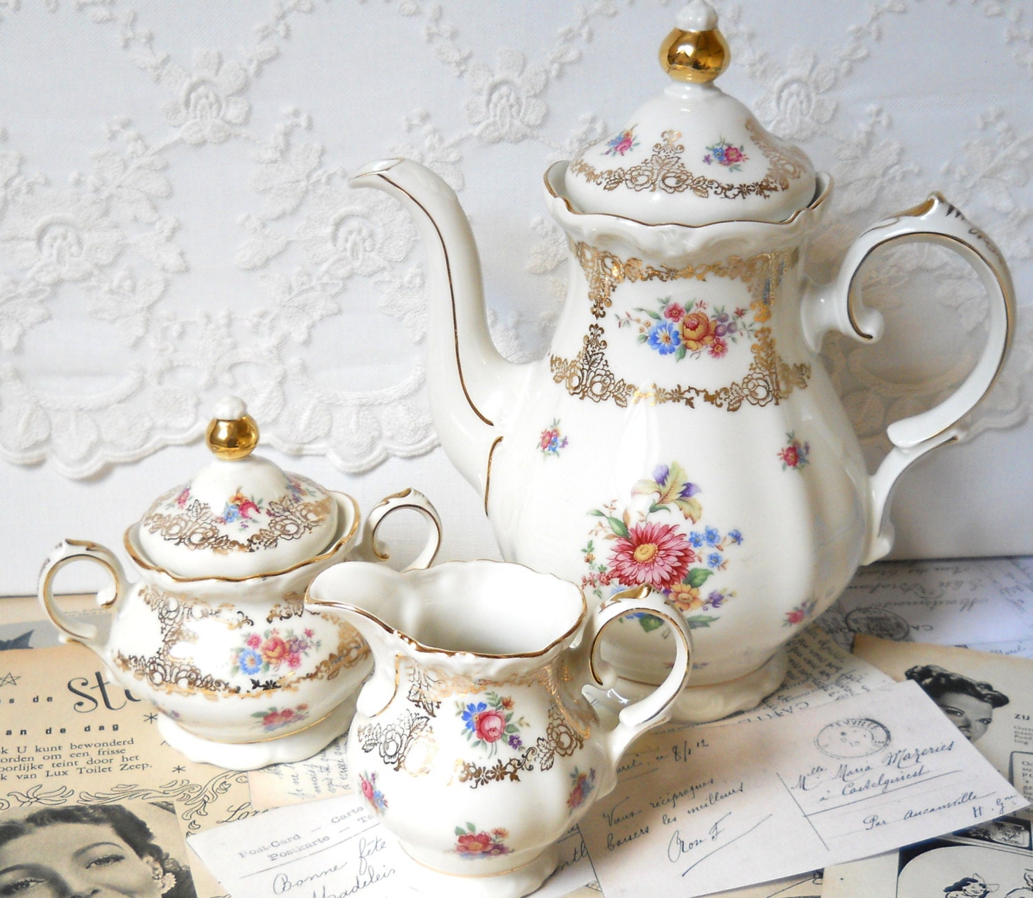 vintage floral tea set vintage floral coffee by minoucbrocante