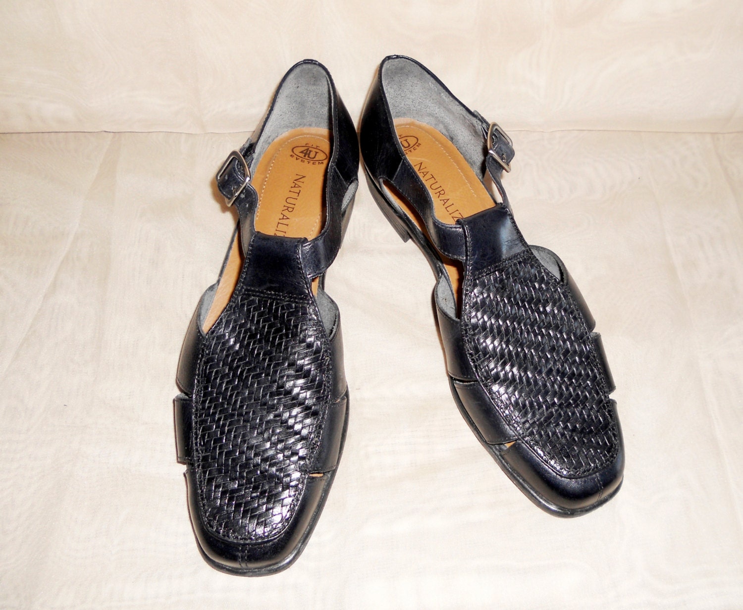 Vintage 90s Naturalizer Navy Blue Woven Leather Sandals Shoes Size 9 M