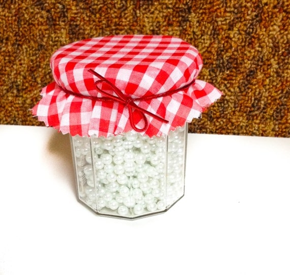 Items similar to 6 piece Red and White Gingham Jar Covers - Jam Cover ...