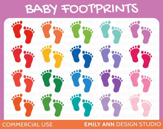 Baby Feet Footprints Silhouettes Colorful Cute Clip Art - Commercial Use - Scrapbooking Invitations Cards - Instant Download Il_570xn