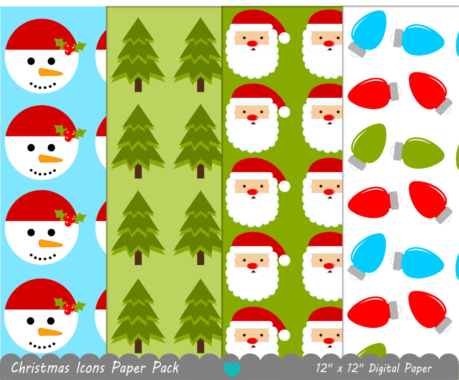 Christmas Digital Paper - Christmas Icons Printable Paper Pack - Instant Download Papers Il_570xn