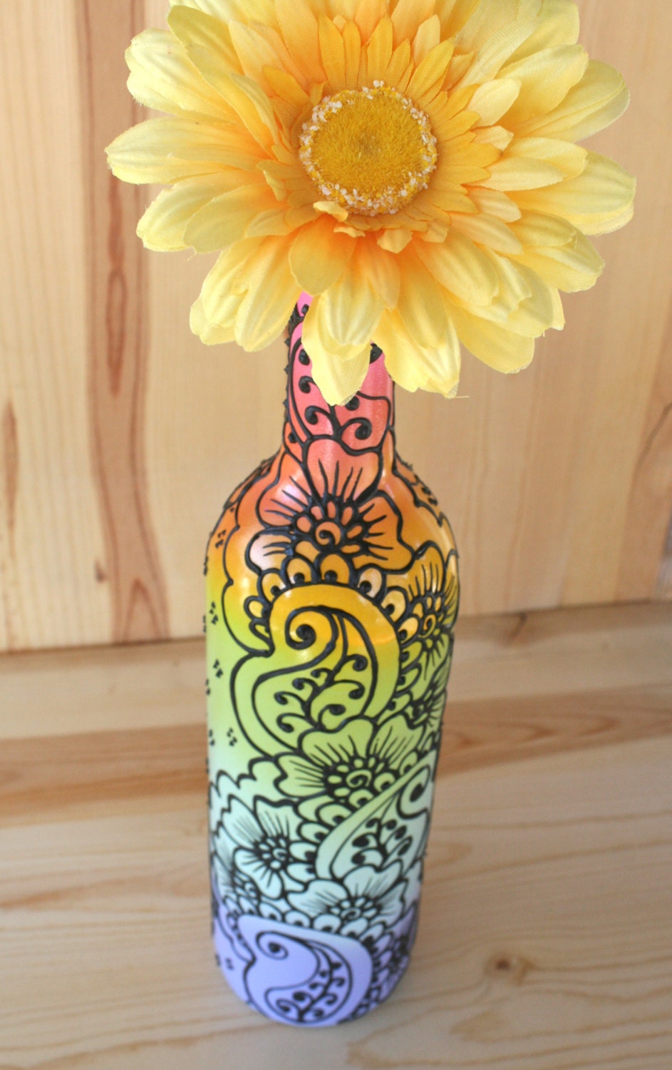 Pastel Rainbow Colored Hand Painted Wine Bottle Vase By Lucentjane