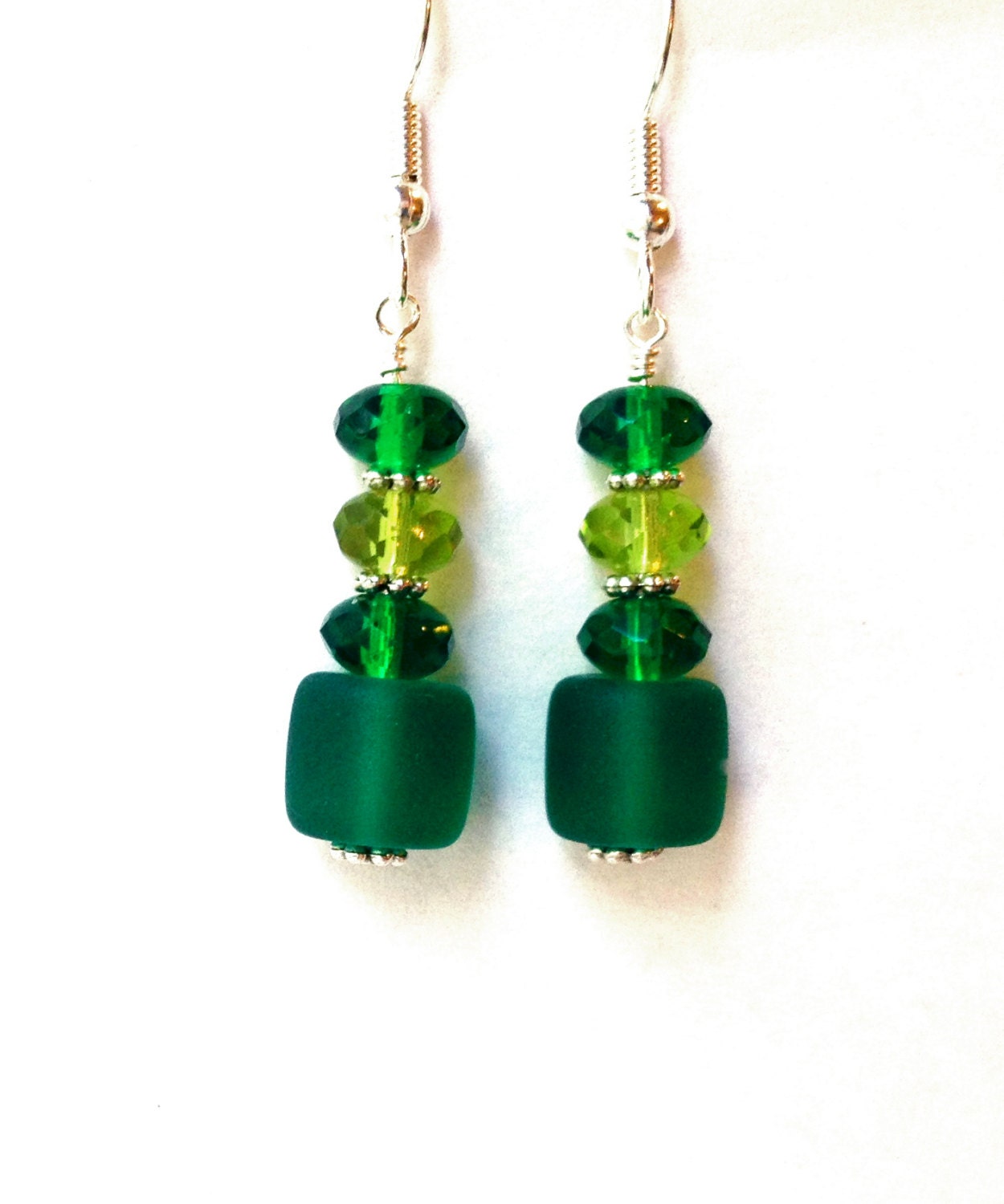 Earrings green long glass - LarisJewelryDesigns