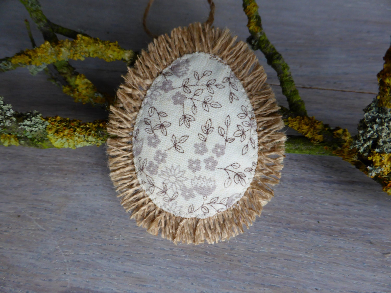 Rustic burlap egg decorated with cotton creame fabric - Home Decor -