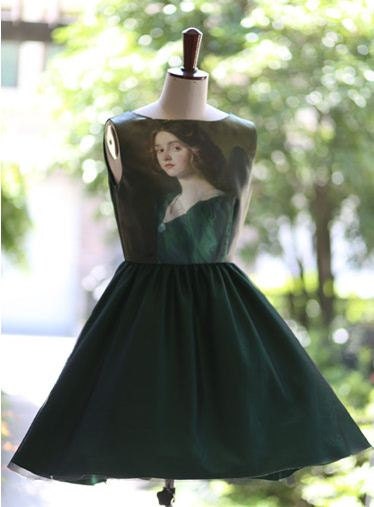 2 colors to choose FineArt Collection Vintage Traditional Mid-age oil painting style court chic dark green or red dress