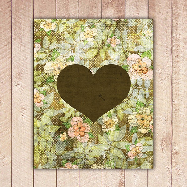 Heart Printable, Garden Floral Heart, Retro, Valentines Print, Nursery Printable, Home Decor, Instant Download - RosieAndViolets