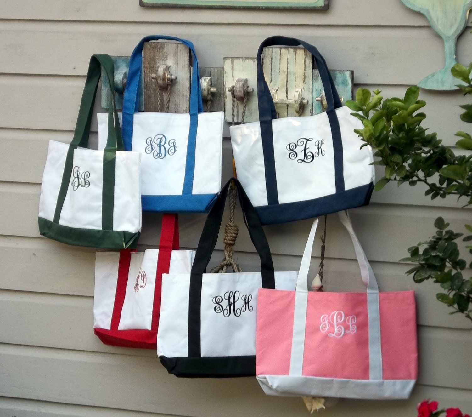 Monogrammed Medium Canvas Tote Bag - Personalized Monogram Beach Bag ...