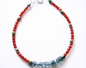 Delicate Labradorite and Red Czech Glass Bracelet * Simple Stacking Gemstone Bracelet * Ethnic Tribal Layering Bracelet - ScrapsandPaper