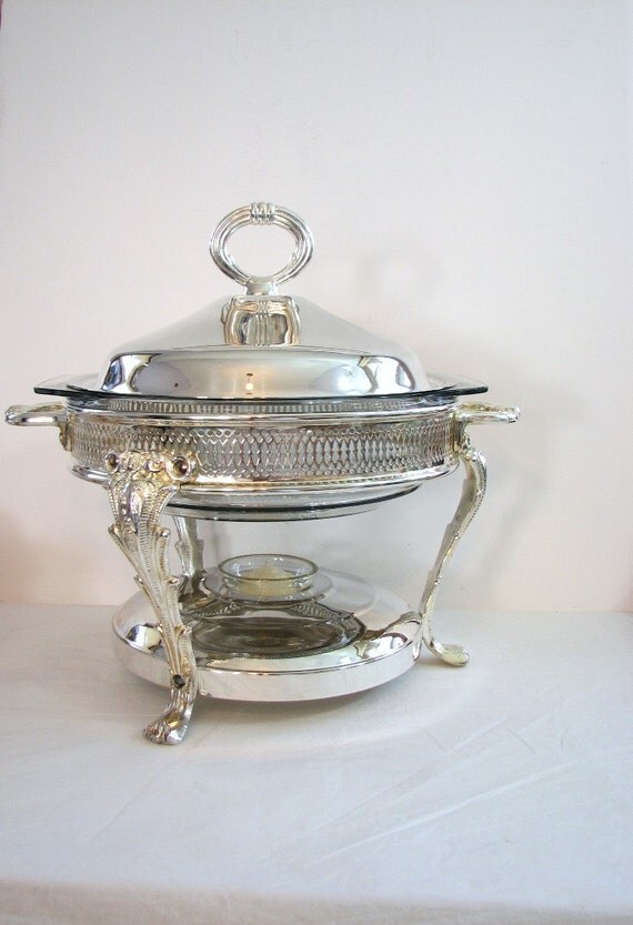 Silver Serving Dish Chafing Dish / Warming Stand and by GRITSGirlz
