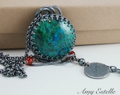 Aqua Blue Green Necklace - Globe Hills Chrysocolla in Sterling Silver - AmyEstelleMetalworks
