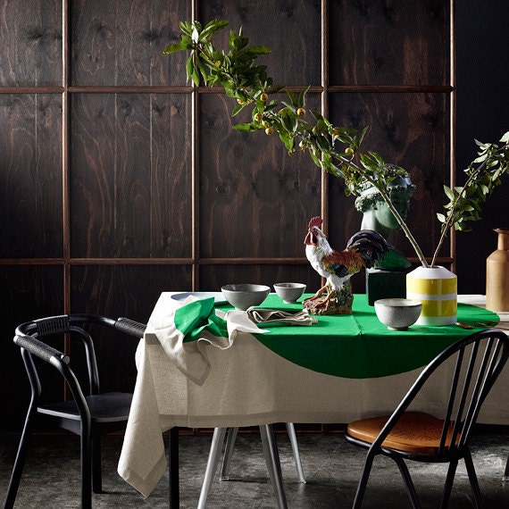 Emerald Big Spot Table Cloth 150cm x 230cm - Screenprinted natural cotton and flax - AURAhome