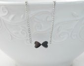 Heart necklace on silver chain bow necklace simple necklace - TheEmeraldRhys