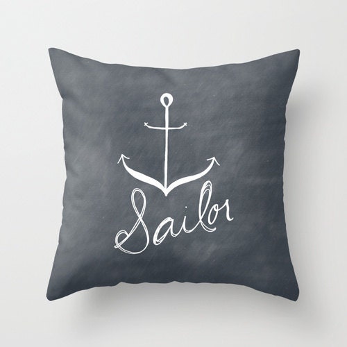 Dark Blue Sailor Anchor Ocean Typography Throw Pillow Cover Decorative Throw Pillow Minimalist Decor Text Pillow Home Decor - bellesandghosts