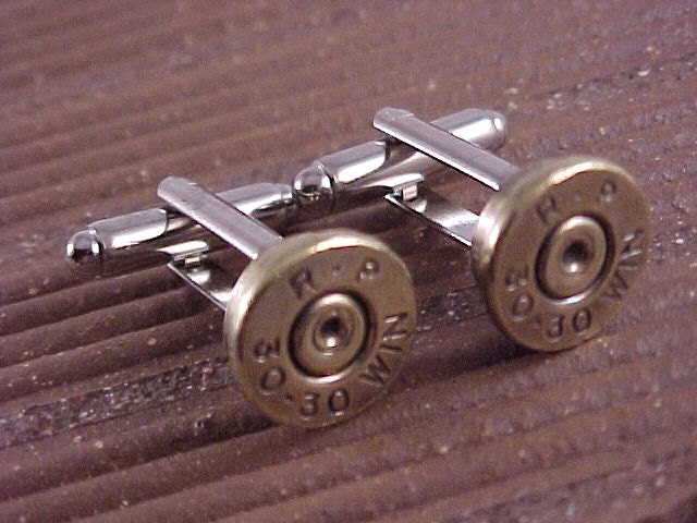 30-30 Rifle Bullet Cuff Links Brass Shell Recycle Repurpose Upcycle - Free Shipping to USA