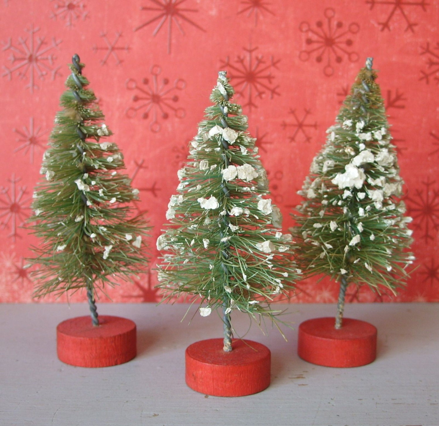 3 vintage bottle brush christmas trees with by 3 vintage bottle brush christmas trees with by
