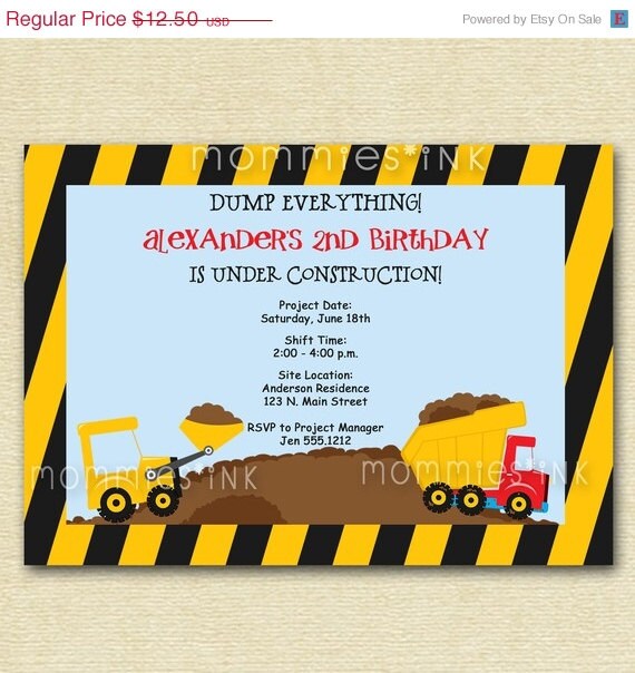 HOLIDAY SALE 10% off Construction Site Birthday Invite - PRINTABLE Invitation Design Il_570xn