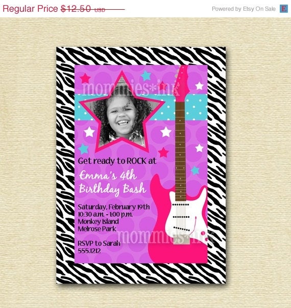 10% Off Holiday Sale Rock Star Guitar Birthday Party Invitation - PRINTABLE INVITATION DESIGN Il_570xn