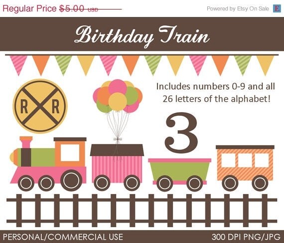 50 % OFF - Birthday Train Clipart - Digital Clip Art Graphics for Personal or Commercial Use Il_570xn