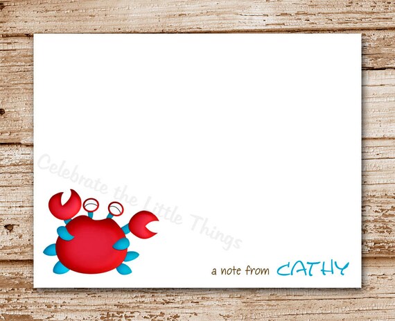 Set of 8 / Crab Note Cards / Personalized Stationery / Beach, Summer Il_570xn