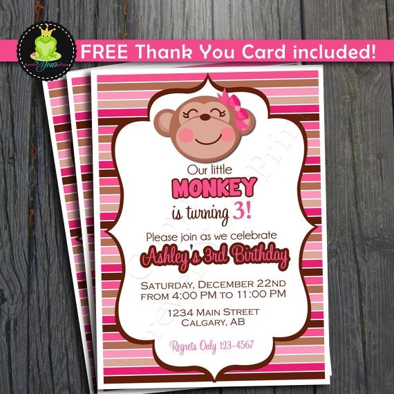 Monkey Birthday Invitation - FREE Thank You Card included Il_570xn