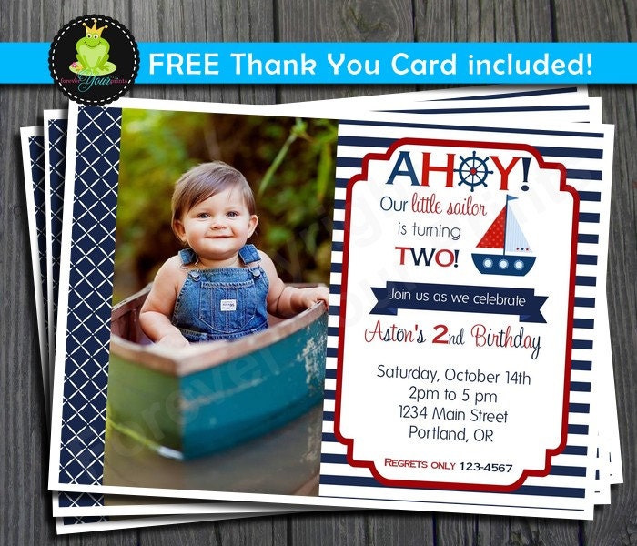 Nautical Birthday Invitation - FREE Thank You Card included Il_570xn