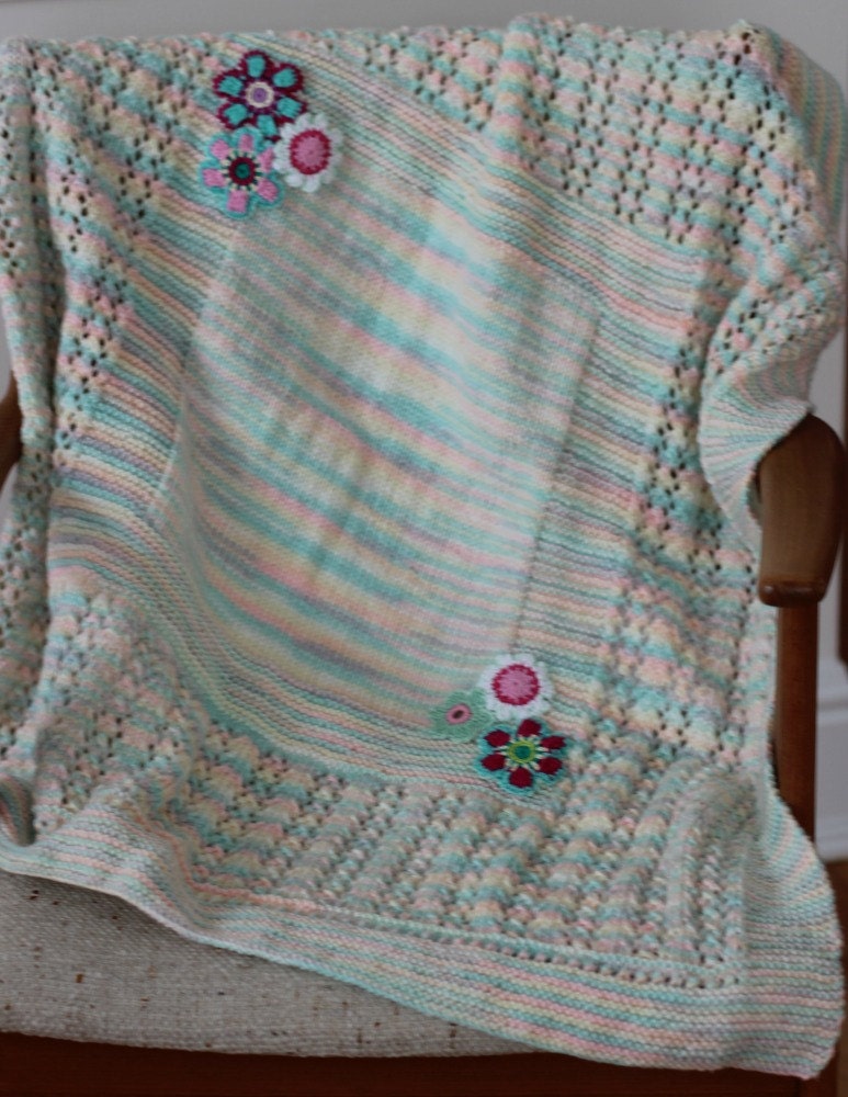 Hand Knit Baby Blanket // Variegated Yarn // Soft by PoppetyQuilts