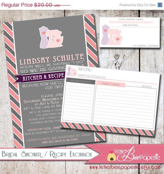 ON SALE Bridal Shower Invitation with Coordinating Recipe Card & Address Label - Choose Your Colors - Kitchen Shower, Recipe Exchange - Wed Il_570xn