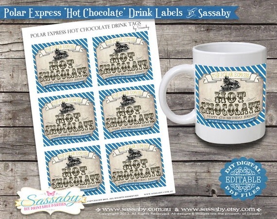 Polar Express Hot Chocolate Drink Labels - DIY PRINTABLE FILE - Christmas Birthday Printables Il_570xn
