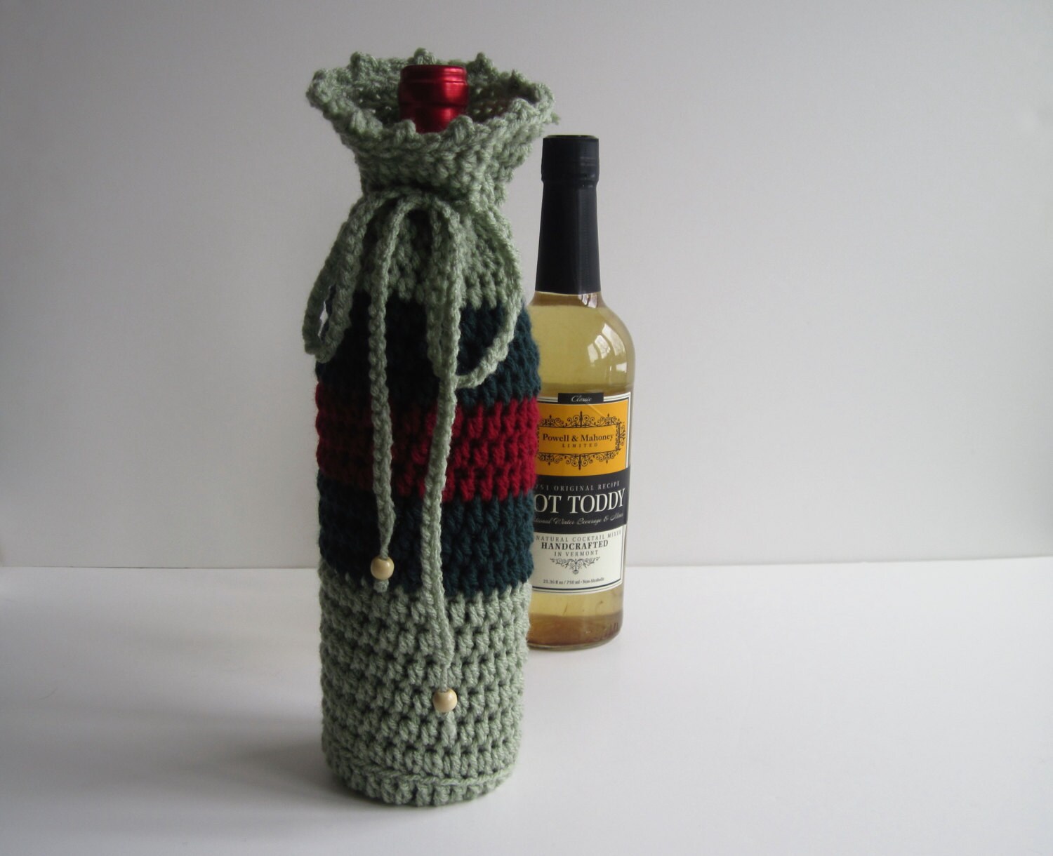 Crochet Wine Bottle Cover Cozy Gift Wrap Red And Green With