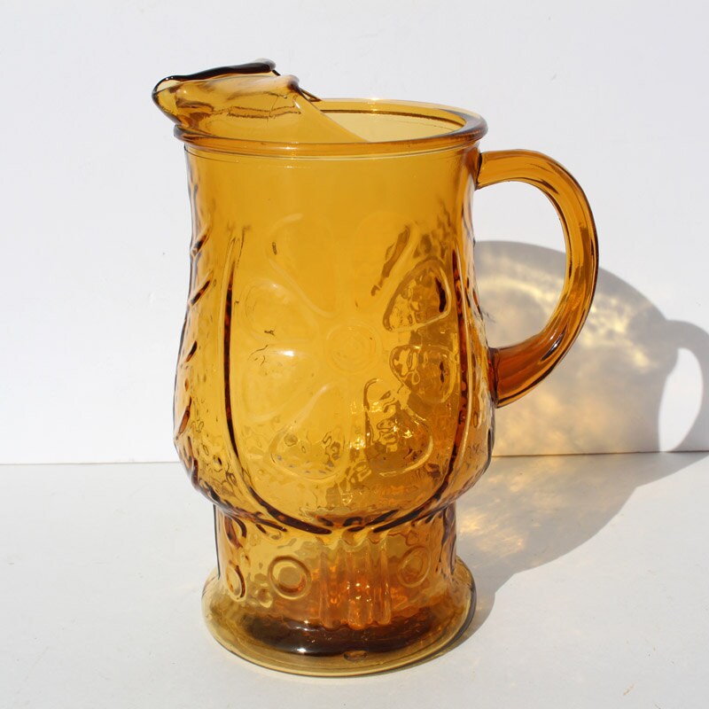 Vintage Pitcher Amber Glass Flower Pitcher Heavy By Itsstilllife 2125