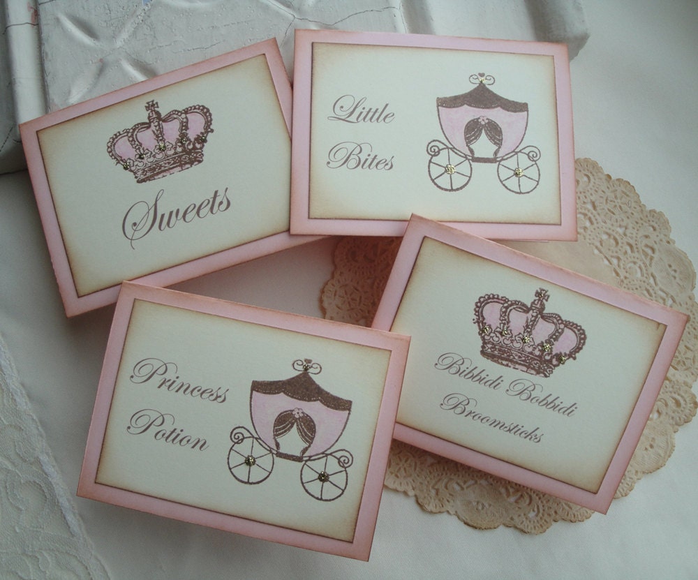 Princess Party Candy Buffet Table Food Tents Labels Shabby Chic Cinderella Birthday