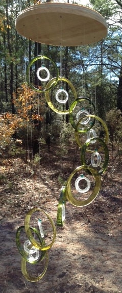 RECYCLING WINE BOTTLES into windchimes, wind chime, eco friendly and green, mobile, colorful and musical, wind chimes 110