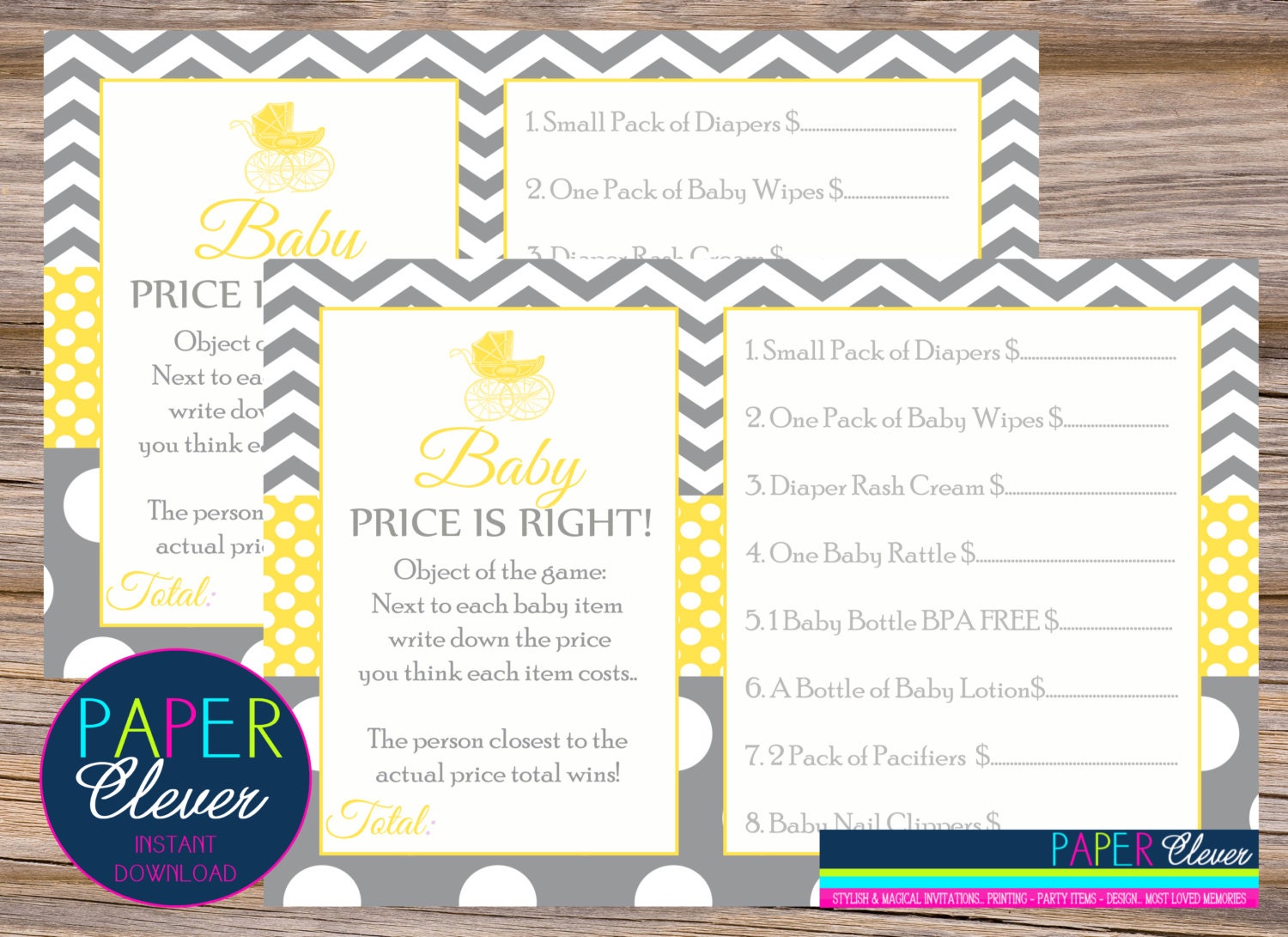 Baby Shower PRICE is right Game, neutral, carriage, yellow - INSTANT DOWNLOAD #120876 Il_570xn