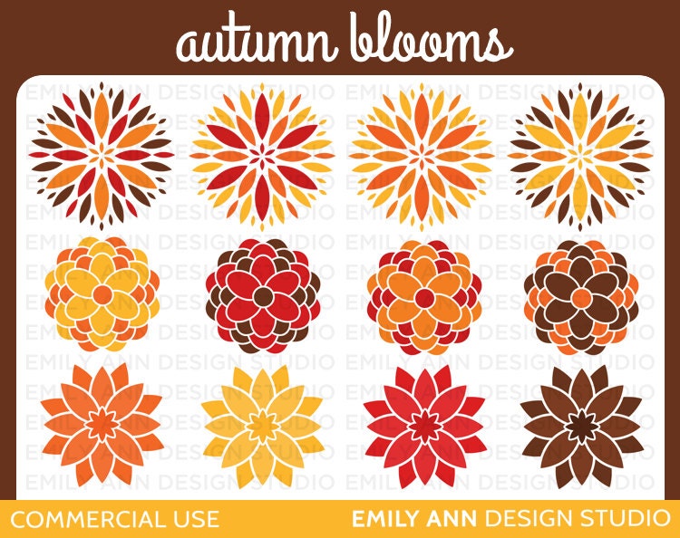 Flowers Autumn Blooms Fall Blossoms Cute Clip Art - Commercial Use - Scrapbooking Invitations Cards - Instant Download Il_570xn
