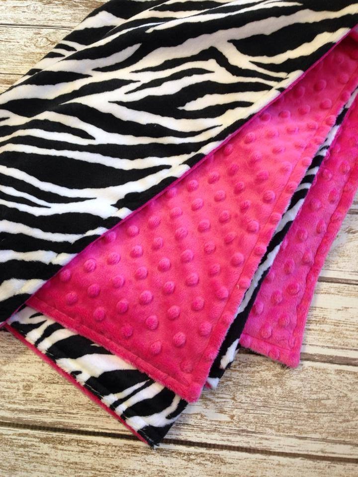 Hot Pink and Zebra Minky Baby Blanket