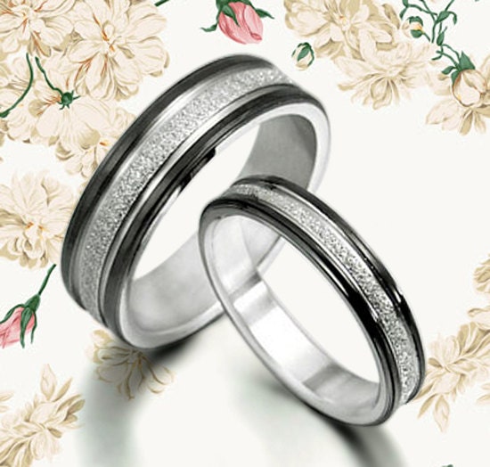 WEDDING RING - Black Wedding Titanium Rings Set WEDDING RING - Black Wedding Titanium Rings Set