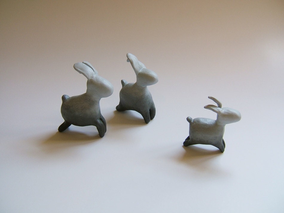 OOAK Ceramic Animal Miniatures. Paper Clay. Family of Running Rabbits. Nursery decor, home decor. Minimalist. - ThePaperNeedle