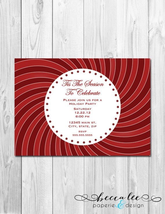 Holiday Party Invitation - Tis The Season To Celebrate - Red Swirl - DIY - Printable Il_570xn
