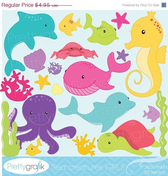 40% OFF SALE Sea animal clipart commercial use, vector graphics, digital clip art, digital images - CL516 Il_570xn