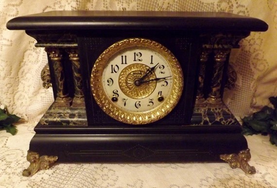 1905 Antique Ingraham Marbilized Mantle by BlackwolfAntiques