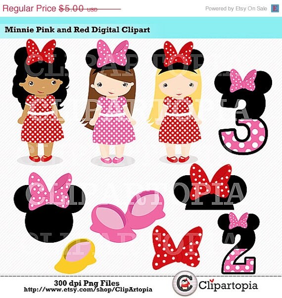 ON SALE Minnie Pink and Red Digital Clipart / DIY Minnie Party For Personal and Commercial Use / Instant Download Il_570xn